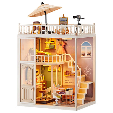DIY Miniature House Kit Beauty Salon - 203 Piece Tiny House Dollhouse Mini Room with LED Light, Nail Art Studio & Makeup Room, Cozy Creative Craft