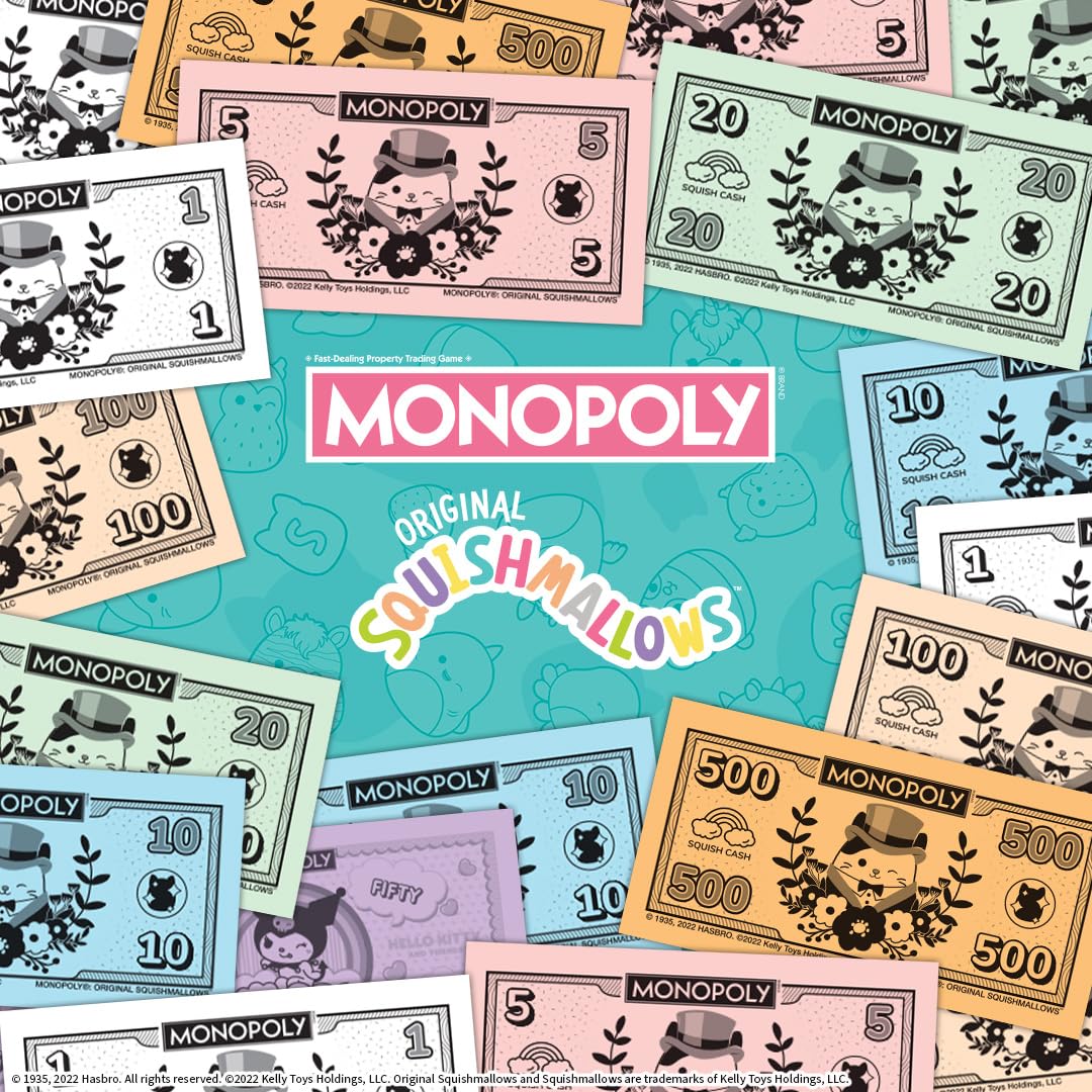 Monopoly: Squishmallows Collector’s Edition Board Game, Exclusive Cam the Cat Plush Included, Buy, Sell, & Trade Spaces Featuring Iconic Characters