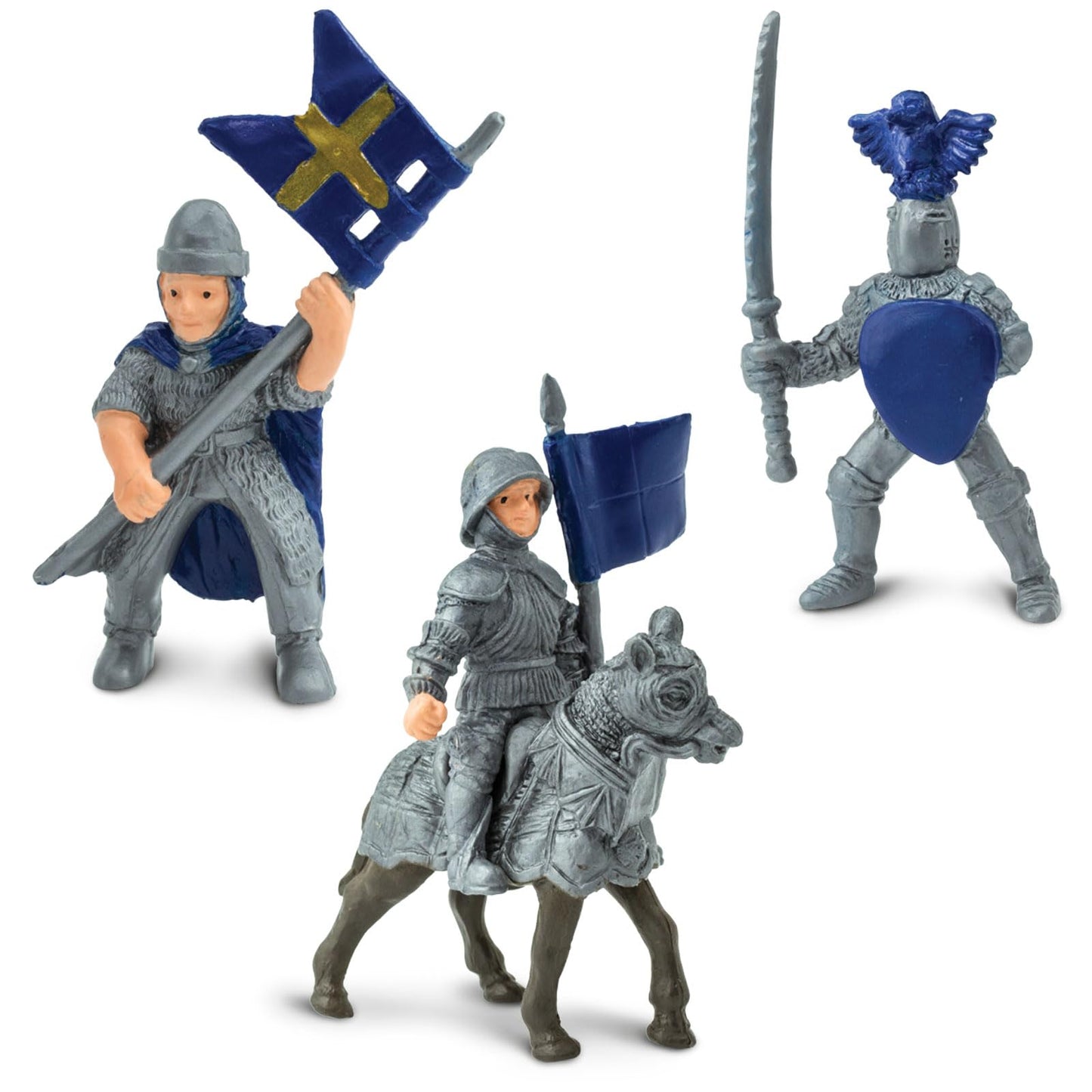 Safari Ltd. Knights & Dragons Toob - Set of 10 Mini Figurines: Red & Blue Kingdom Knights, Catapult, and Green Dragon - History Learning Toy Figures