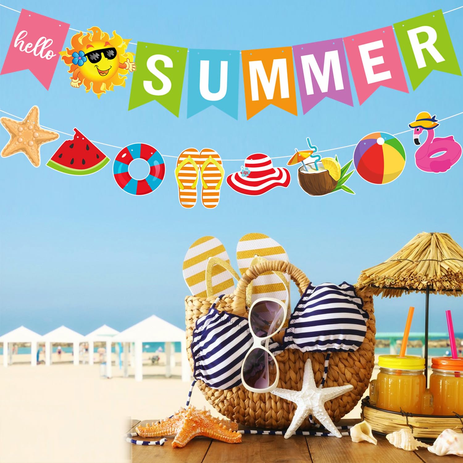 Summer Party Decorations Colorful Hello Summer Banner Summer Beach Pool Hanging Swirls Summer Vacation Garland Pool Summer Holiday Beach Party