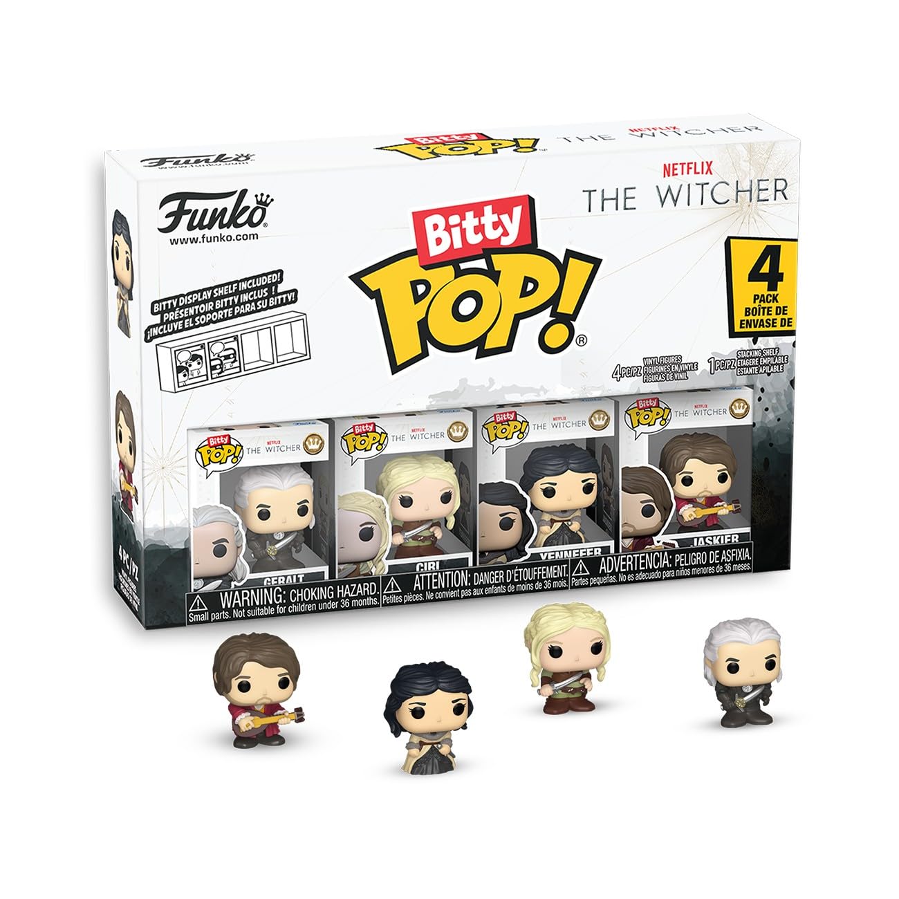 Funko Pop! Bitty: Netflix - Geralt, Jaskier, Ciri, and Yennefer - 0.9 Inch (2.2 Cm) - The Witcher Collectable - Stackable Display Shelf Included