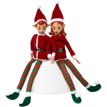 The Original Elf 12" Plush (Boy and Girl) Christmas Elf Doll Set - Poseable Shelf Sitter with Flaxible Dangling Legs - Perfect for Christmas