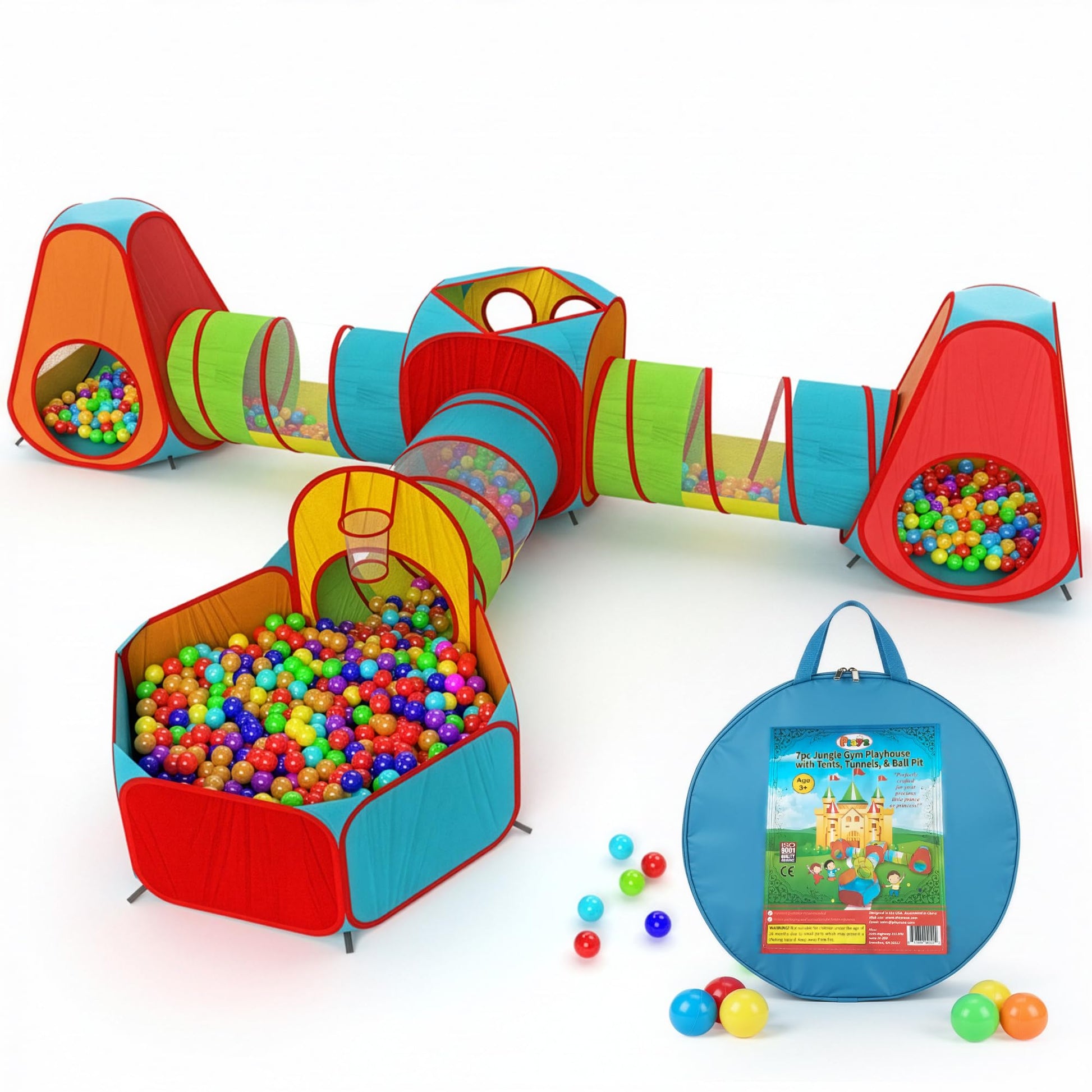 Playz 7pc Kids pop up Play Tent, Crawl Tunnel & Ball Pit for Toddlers