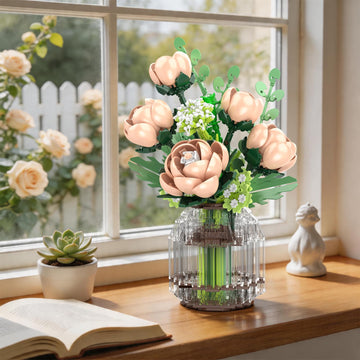 Mould King Botanicals White Roses Building Set - Artificial Plant & Flower Realistic Building Blocks for Women & Men, Adults - Home, Office Decor Gift