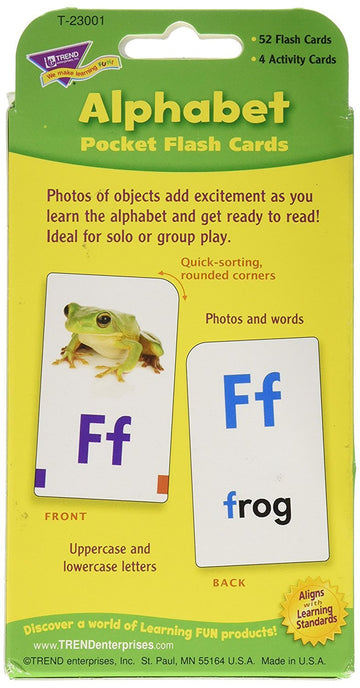 Trend Enterprises: Alphabet Pocket Flash Cards, Great for Skill Building and Home Use, 56 Self-Checking Cards Included, Match Letters to Photos