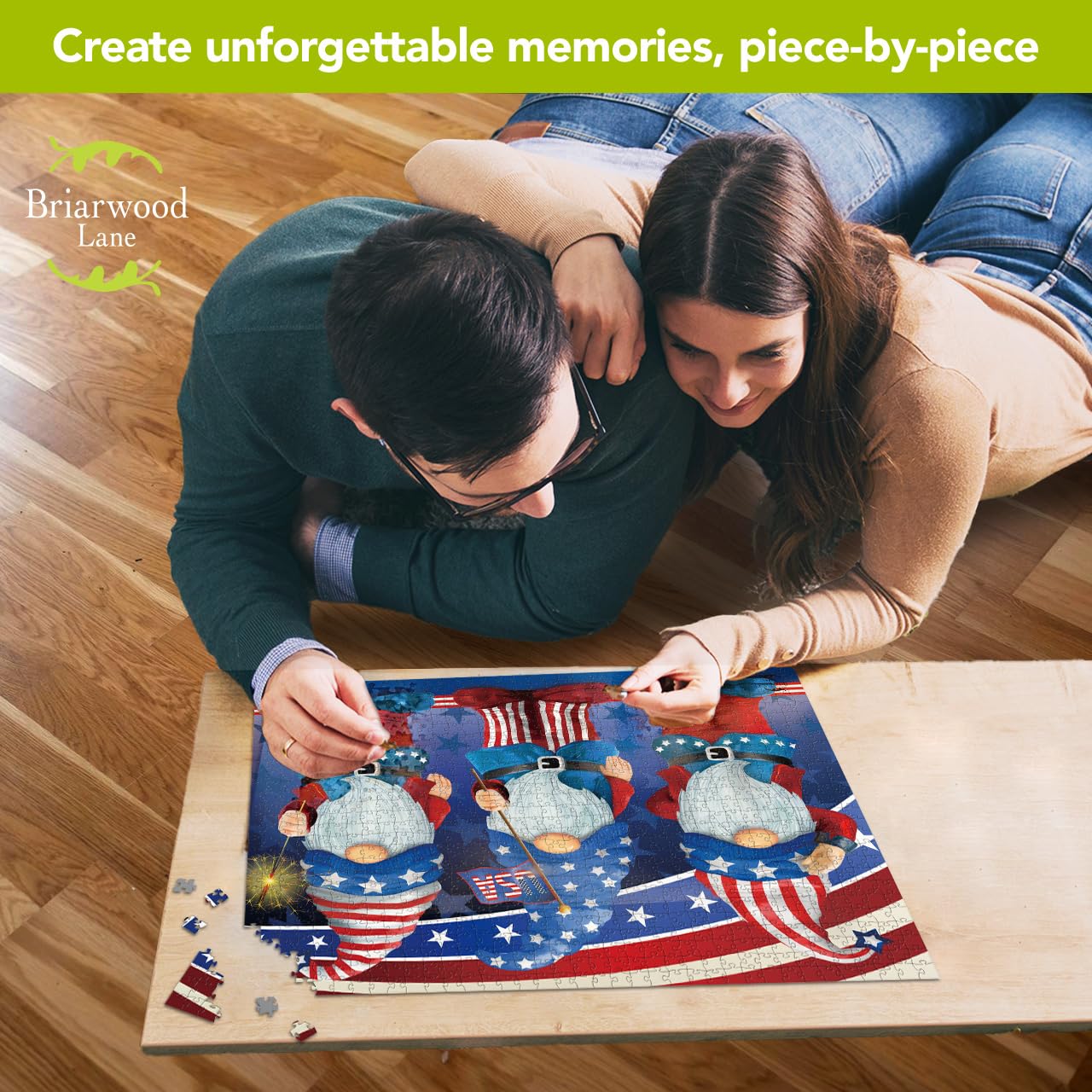 Briarwood Lane Summer 4th of July Jigsaw Puzzle 1000 Pieces Adult Finished Size 29.5x19.68 Patriotic Gnomes Puzzle for Game Night