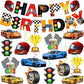 KORHONEN Race Car Themed Birthday Party Decorations for Boys and Adults - Includes Happy Birthday Banner and Hanging Swirls