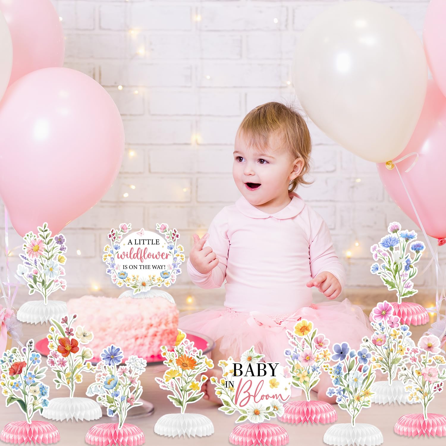 Baby in Bloom Baby Shower Decorations Honeycomb Centerpiece, 12PCS Wildflower Baby Shower Honeycomb Centerpiece A Little Wildflower Is On The Way