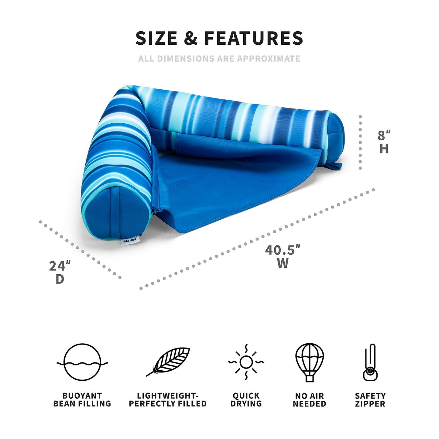 Big Joe Noodle Sling 2 Pack No Inflation Needed Pool Seat with Armrests, Blurred Blue Stripe Double Sided Mesh, 3ft