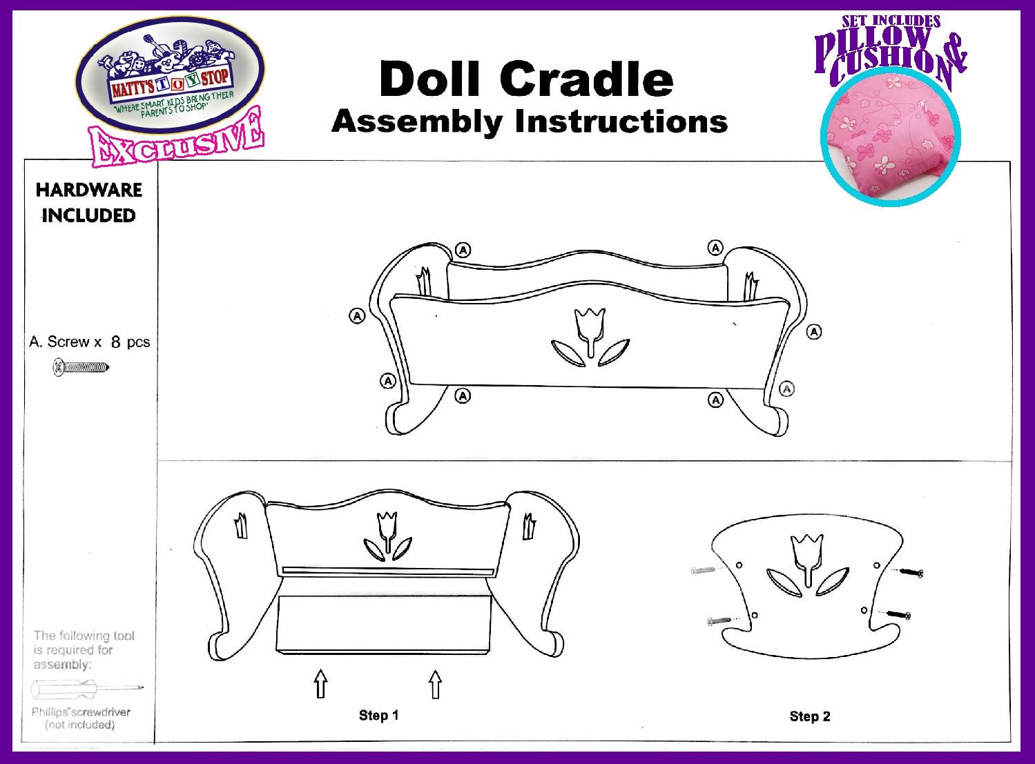 Matty's Toy Stop 18 Inch Doll Furniture Wooden Doll Rocking Cradle (Crib) with Pink Pillow & Cushion - (18" Pink/White Floral) Fits American Girl