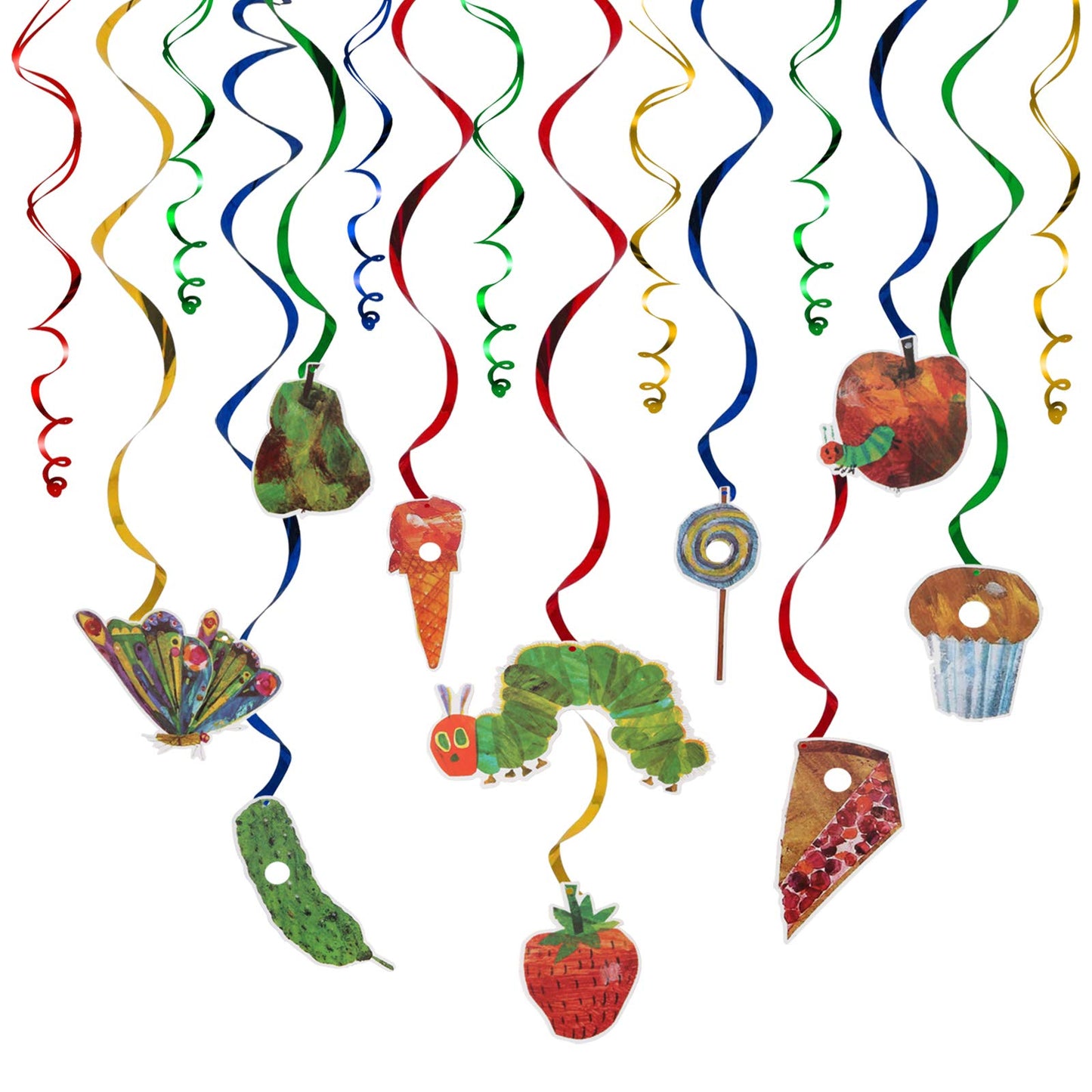 LINGTEER The Very Hungry Insects Cartoon Little Green Caterpillar Butterfly Swirls Streamers - 20 Pcs Children's Reading Story Birthday Party