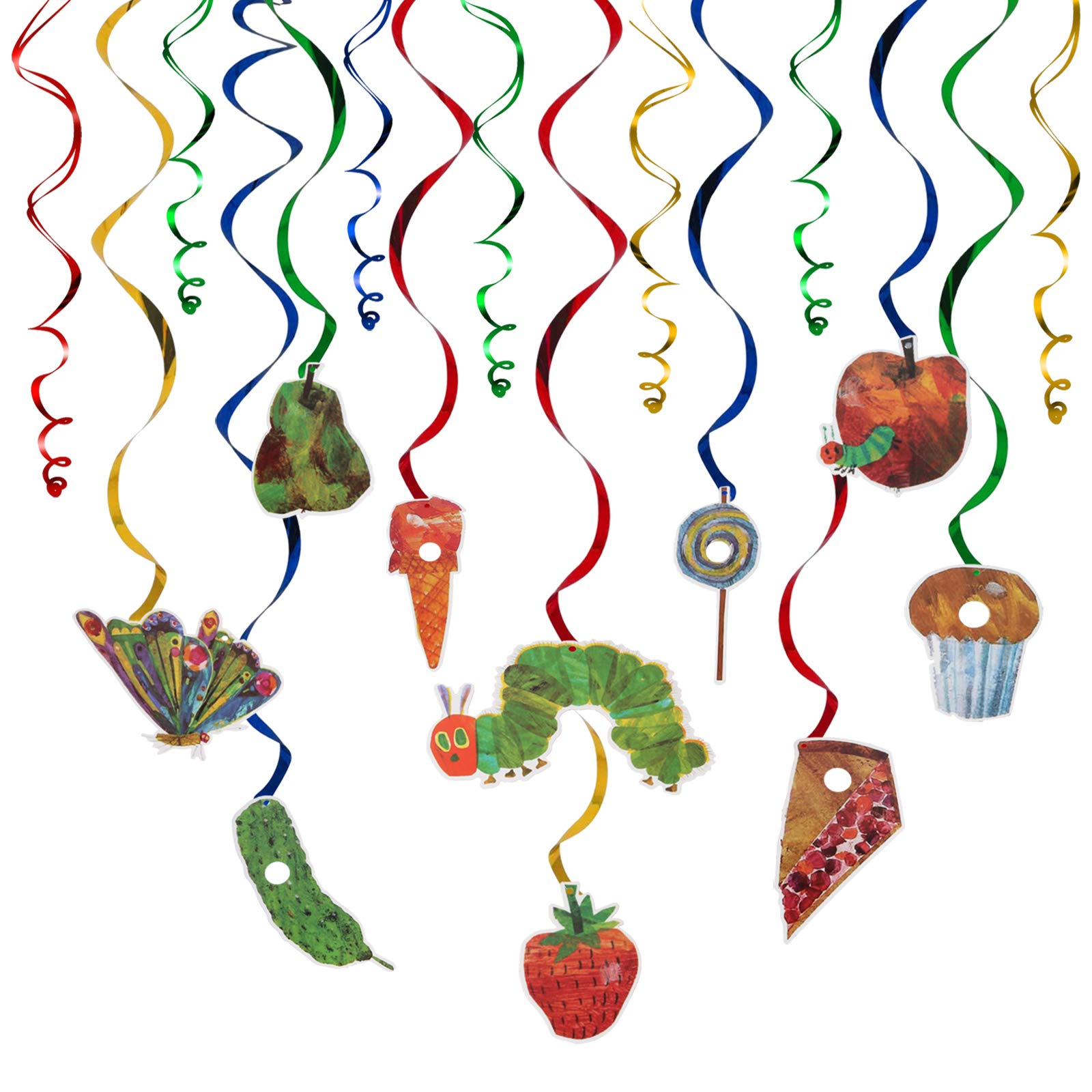 LINGTEER The Very Hungry Insects Cartoon Little Green Caterpillar Butterfly Swirls Streamers - 20 Pcs Children's Reading Story Birthday Party