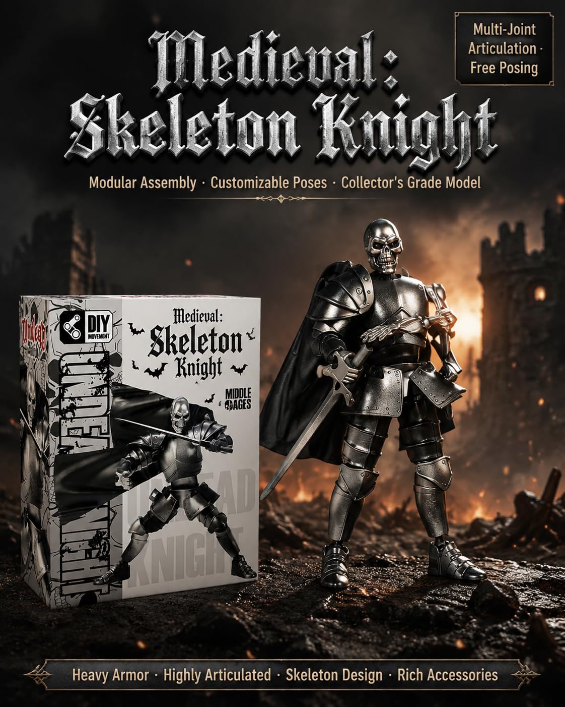 Osmanthus bloom T13 Action Figure Set,Skeleton Knight Action Figures,Knight Action Figures,Dummy 13,Lucky 13 Collectible Action Figure?Assembly