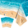 Temicle 3-Piece 54 x 108 Inch Beach Theme Plastic Tablecloth - Summer Ocean Wave and Seashell Design Disposable Rectangle Table Cover for Pool