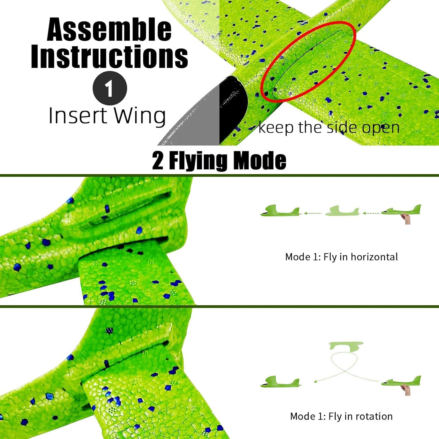 Vyndicca 2 Pack Airplane Toys,17.5" Large Throwing Foam Plane,Foam Airplanes For Kids,2 Flight Mode Glider Plane,Outdoor Sport Toys Birthday Party