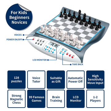 Talking Chess Master Electronic Chess Set - Electronic Chess Board with Voice Teaching System - Kids Learning Trainer - 32 Levels 2000 ELO Computer