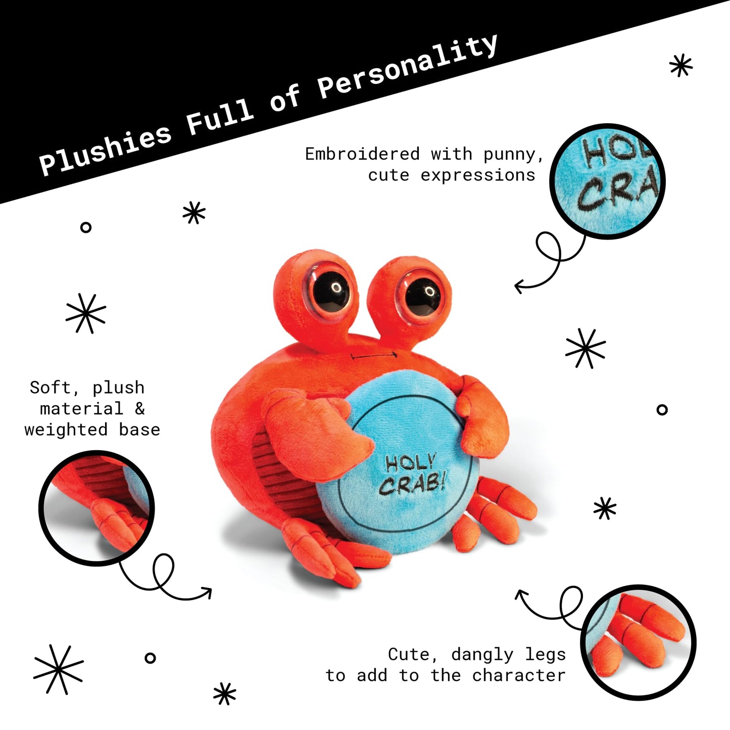 Punchkins Crab Plushie - Holy Crab! Sassy Crab Plush, Gift for Animal Lovers, Cute Plush Toy for Gifting