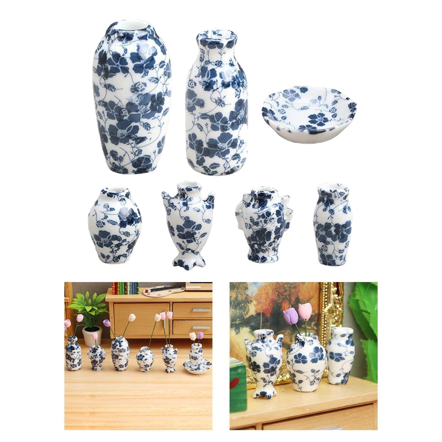 7Pcs 1/12 Miniature Vases Dollhouse Decoration Accessories, DIY Micro Landscaping Decor