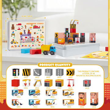 Silkovahamd Travel Magnetic Blocks Toys Portable, 40PCS Construction Magnet Building Tiles Road Trip Activities for Toddlers Kids Ages 3-8, STEM