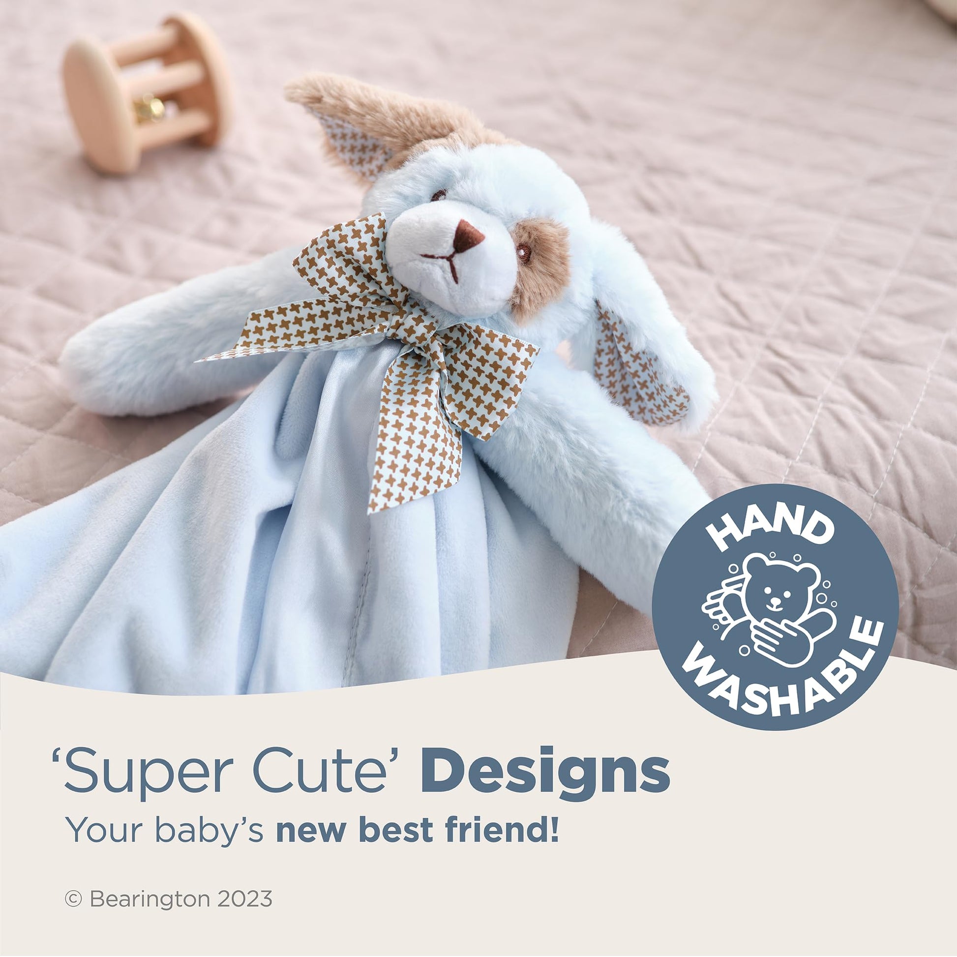 Bearington Baby Waggles Blue Puppy Snuggler - 15" Puppy Lovey Security Blanket with Silk Satin Trim and Plush Dog Design - Soft for Boys and Girls