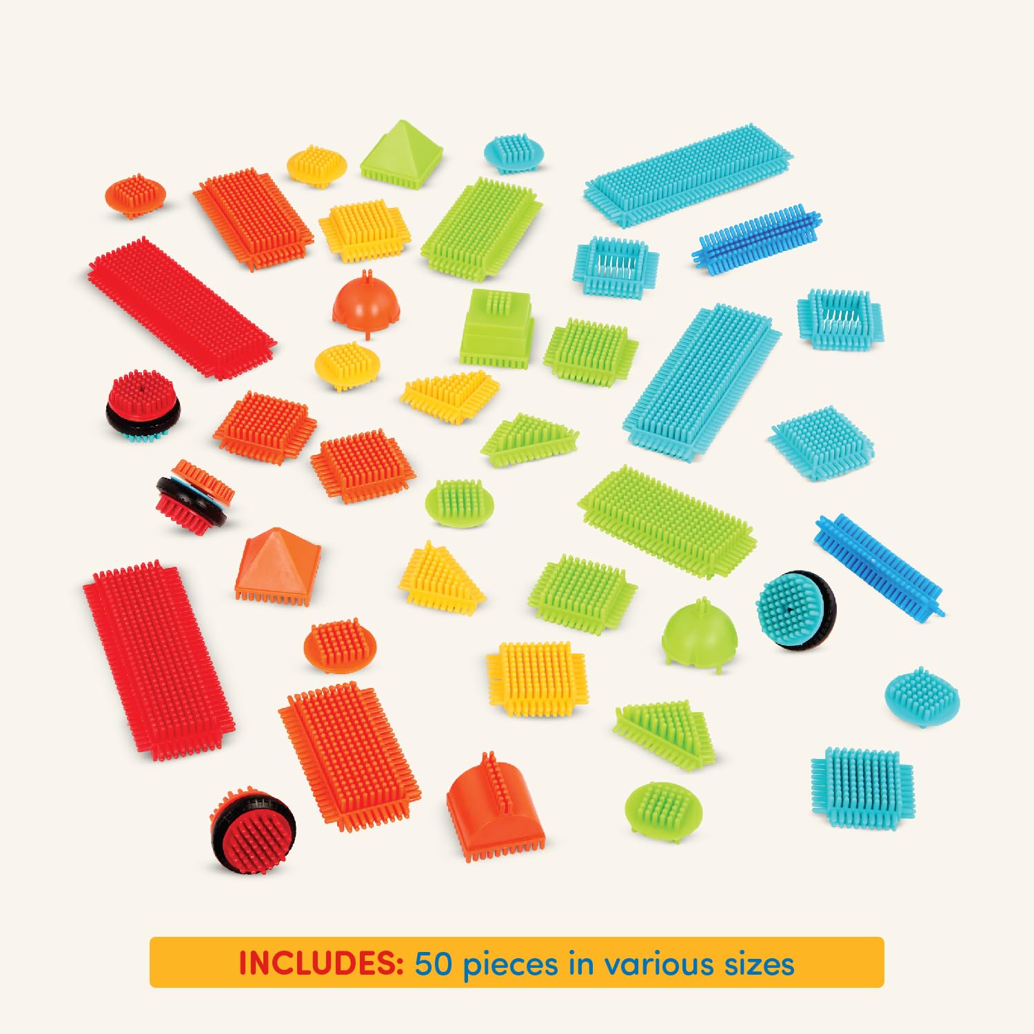 Battat - Bristle Blocks - STEM Interlocking Building Blocks - 50 Pieces Playset - Developmental Toys for Toddlers & Kids - Basic Builder Bucket - 2+