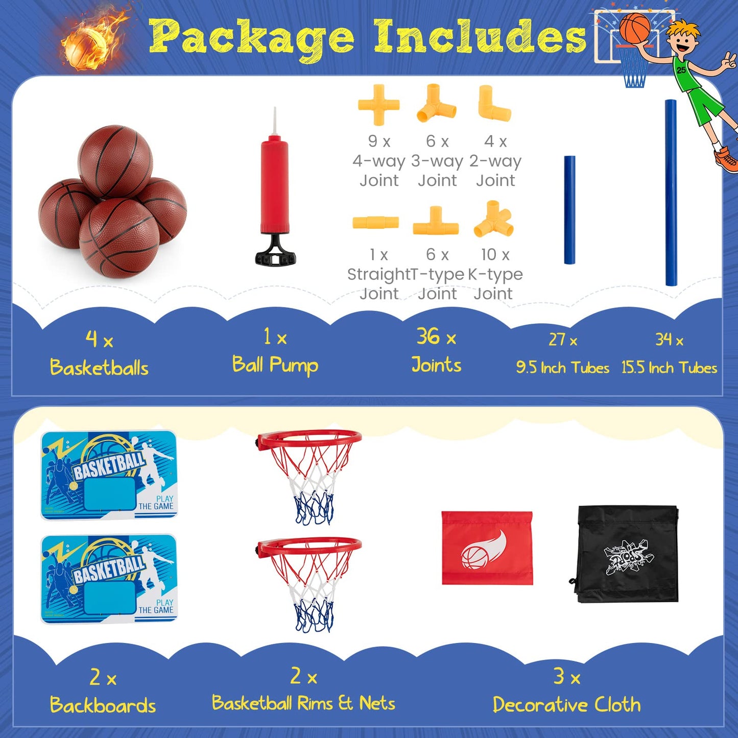 Giantex Arcade Basketball Hoop for Kids - Indoor Outdoor 2 Player Dual Shot Basketball Arcade Game with 4 Balls and Ball Pump, Great Gift for Boys