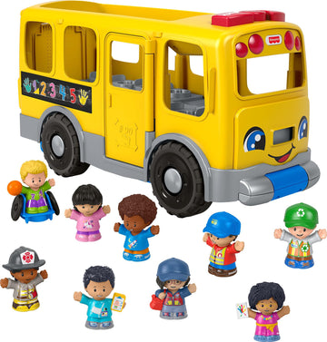 Fisher-Price Little People Toddler Toy Big Yellow School Bus & Community Heroes Set, Musical Pull-Along Vehicle & Figures for Kids Ages 1+ Years