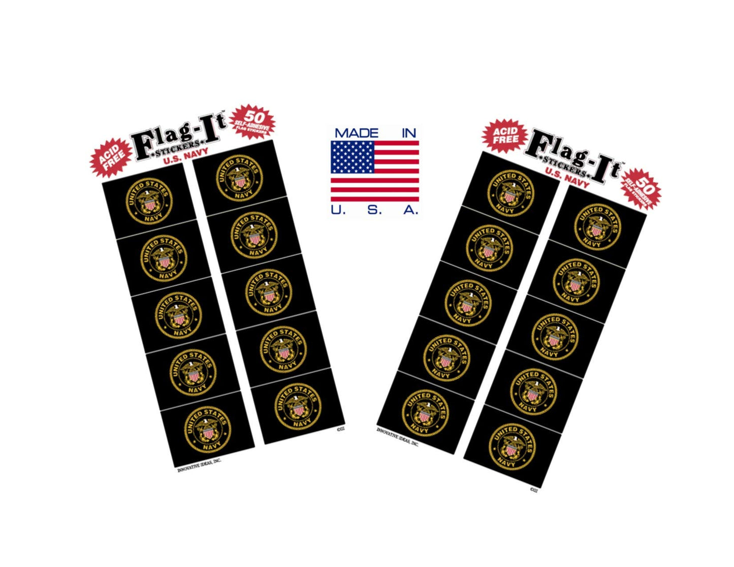 Made in The USA! 2 Packs of Flag-It Navy Flag Stickers, 100 Naval Sticker Decals