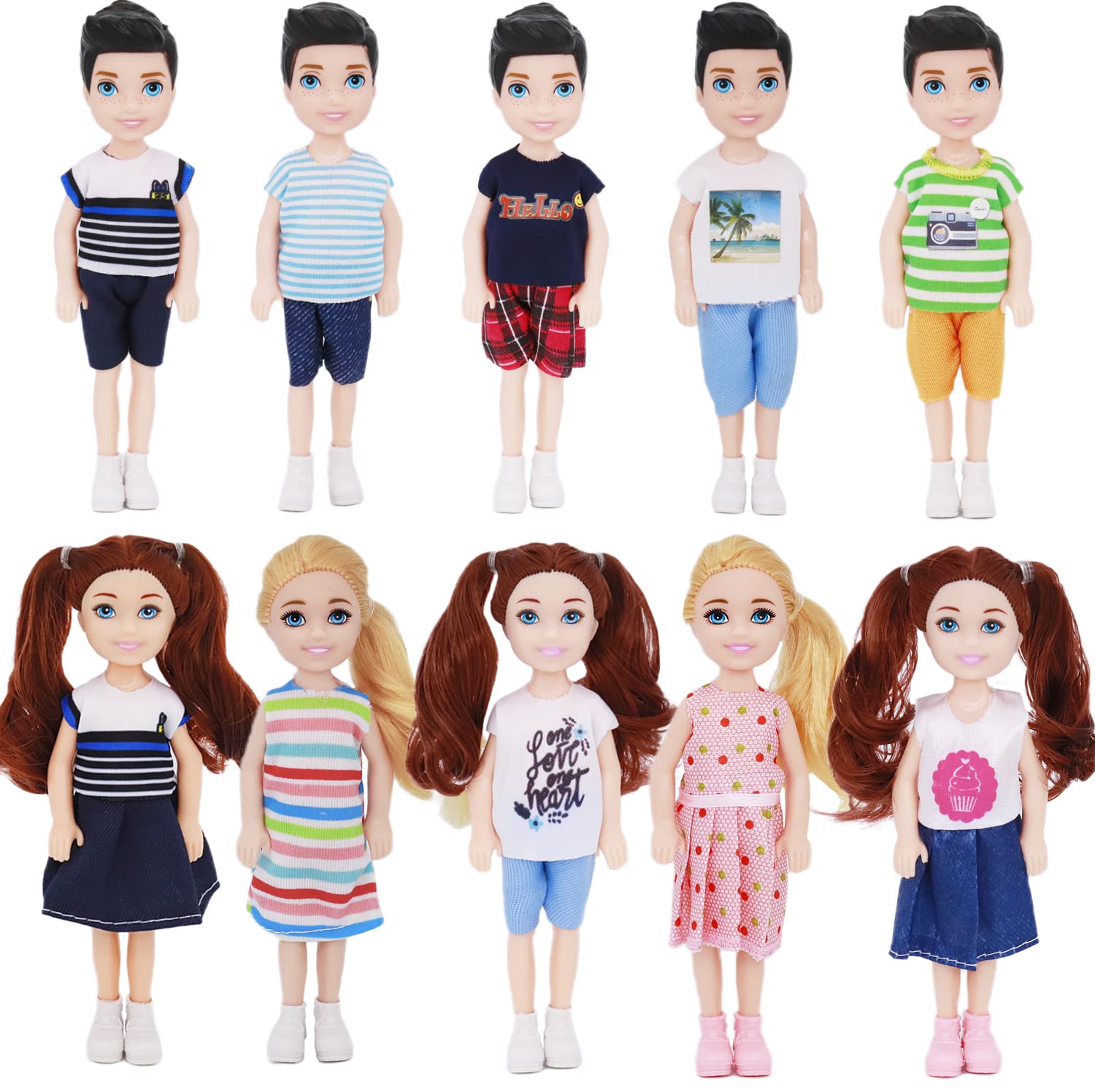Lembani 5 Inch Mini Dolls - 10 Pcs Dollhouse People Set, Small Doll for Girls and Boys, Doll House Accessories Birthday