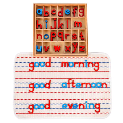 Montessori Wood Small Movable Alphabet with Box and Large Spelling Mat
