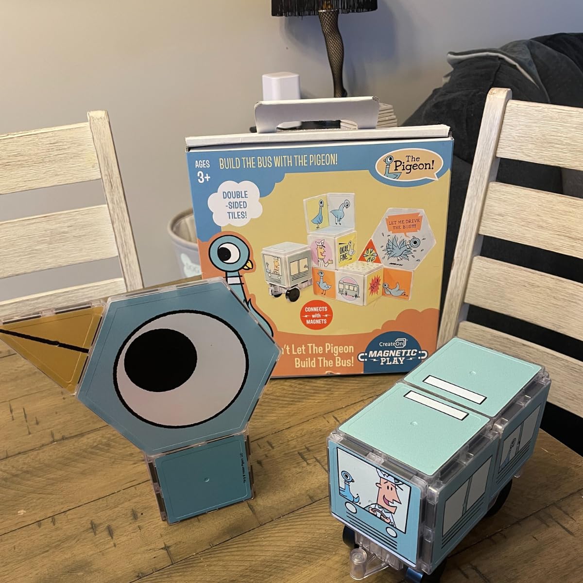 CreateOn Mo Willems - Don't Let the Pigeon Drive the Bus Magnetic Tiles, Magnetic Toy, Travel Toys, Classroom Sensory Toy Blocks, STEM & Montessori