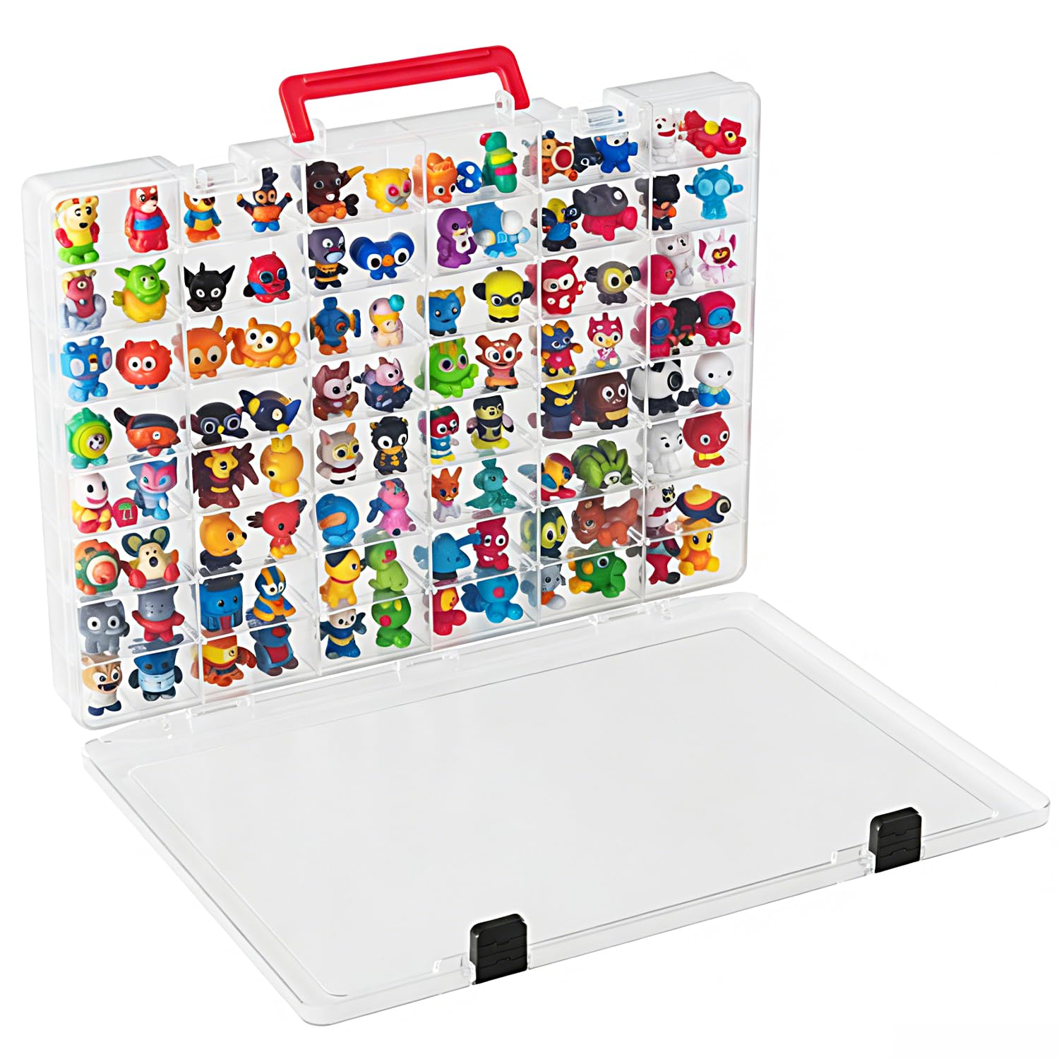 AISLE 3 ESSENTIALS Mini Toy Organizer Box 48 Compartment Storage Case, Clear Plastic Organizer with Adjustable Dividers, Portable Small Parts Storage