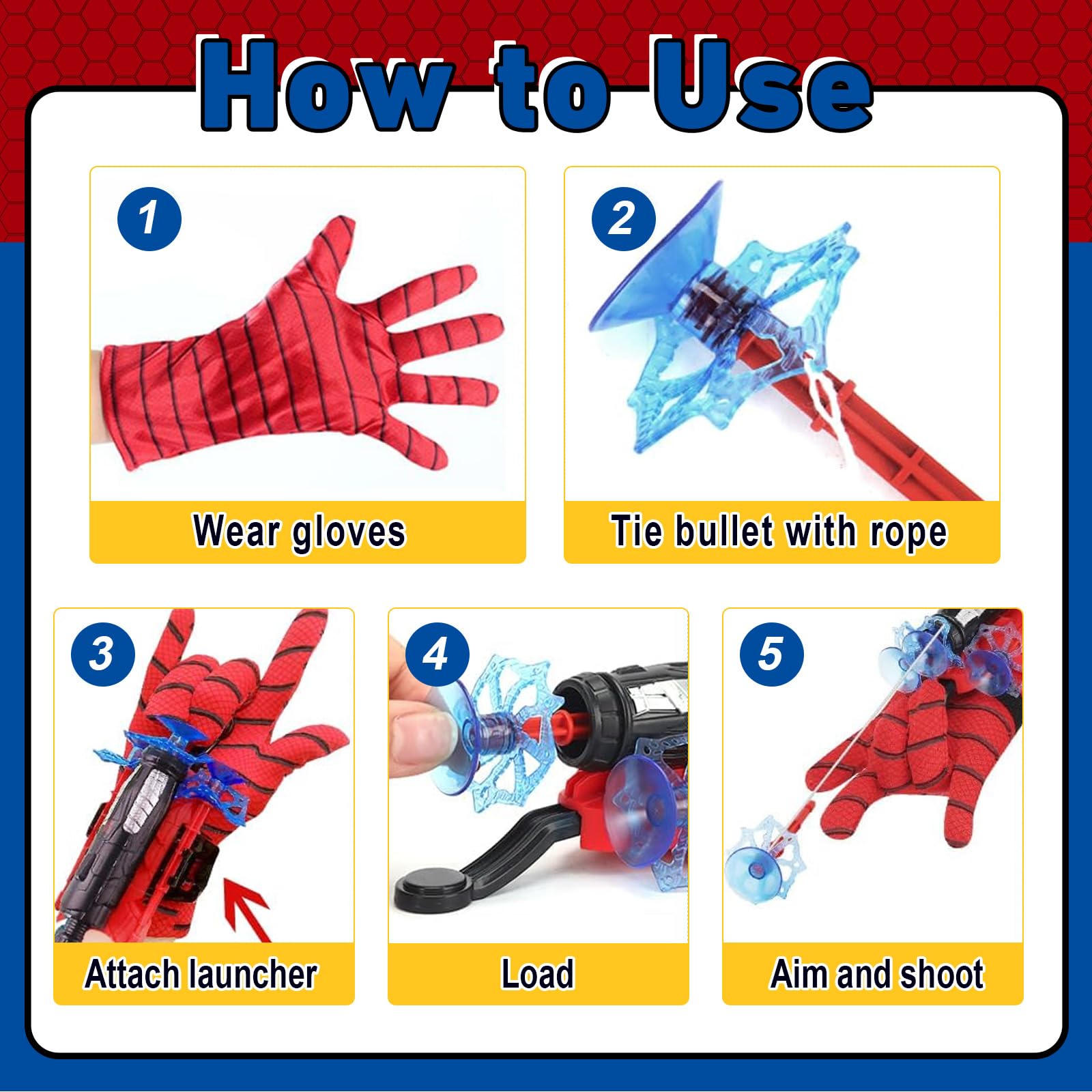 3 Sets Spider Web Shooters Halloween Party Favors Decorations for Kids Wrist Launcher Toys with Hero Gloves Auto Resetting Boards Spider Cape and Mask