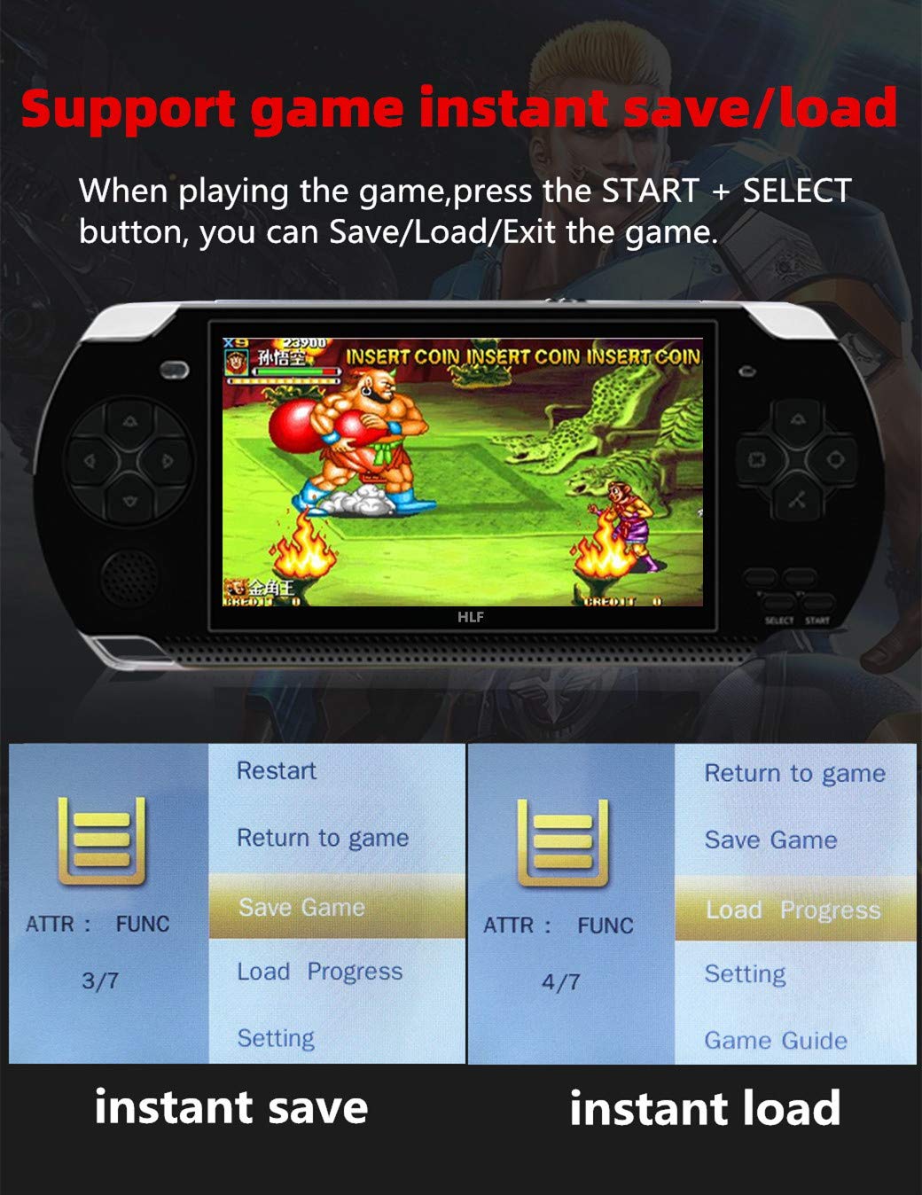 HLF Video Game Console 4.3 inch 8GB Built-in 2000 Retrp Classic Games for Multiple Simulators Game can save multiple progress Video/Music/E-Book