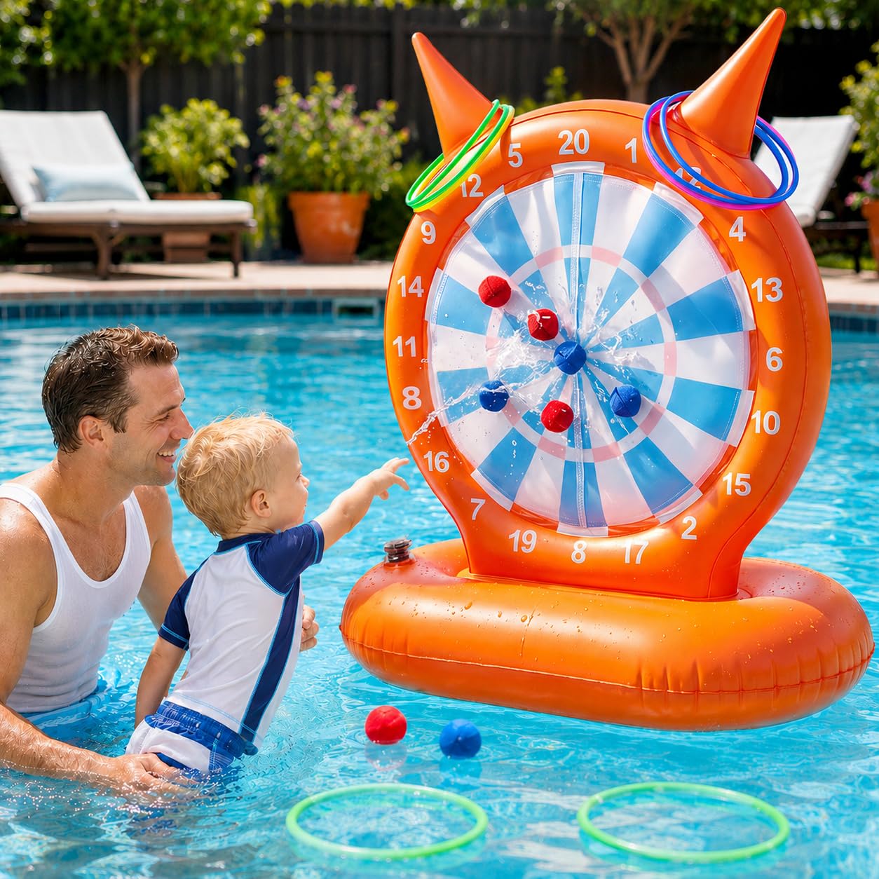 Kids Pool Toys Games, Inflatable Dart Board Ball and Ring Toss Water Game