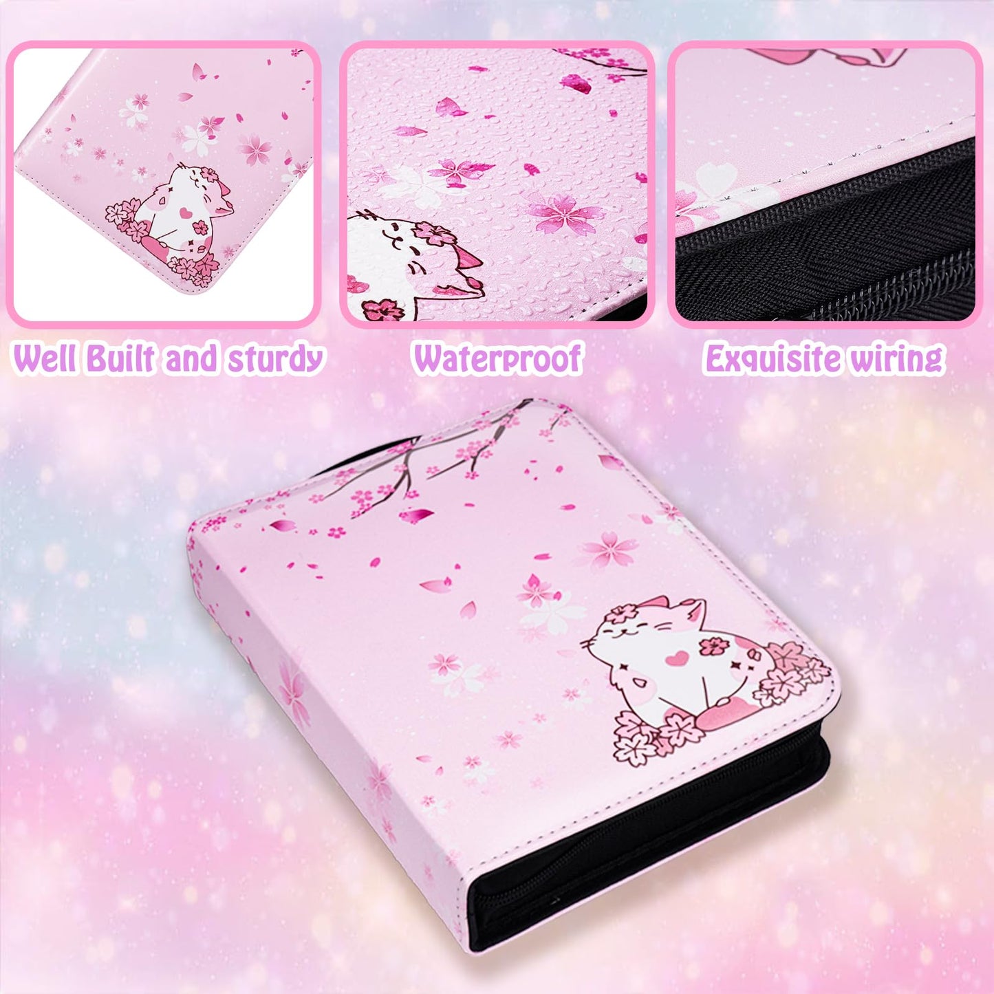 CLOKORIA Card Binder for Girls Gifts,440 Cards Collectible Trading Card Holder Case with 55 Sleeves, 4 Pocket for TCG Game Cards Collection Sports