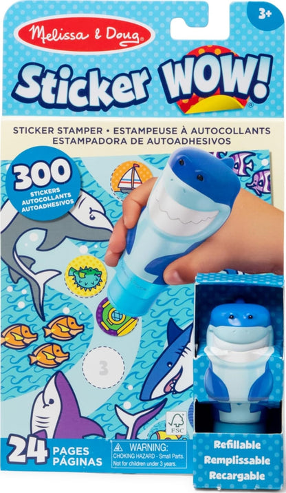 Melissa & Doug Sticker Wow!™ 24-Page Activity Pad and Sticker Stamper, 300 Stickers, Arts and Crafts Fidget Toy Collectible Character - Shark - for