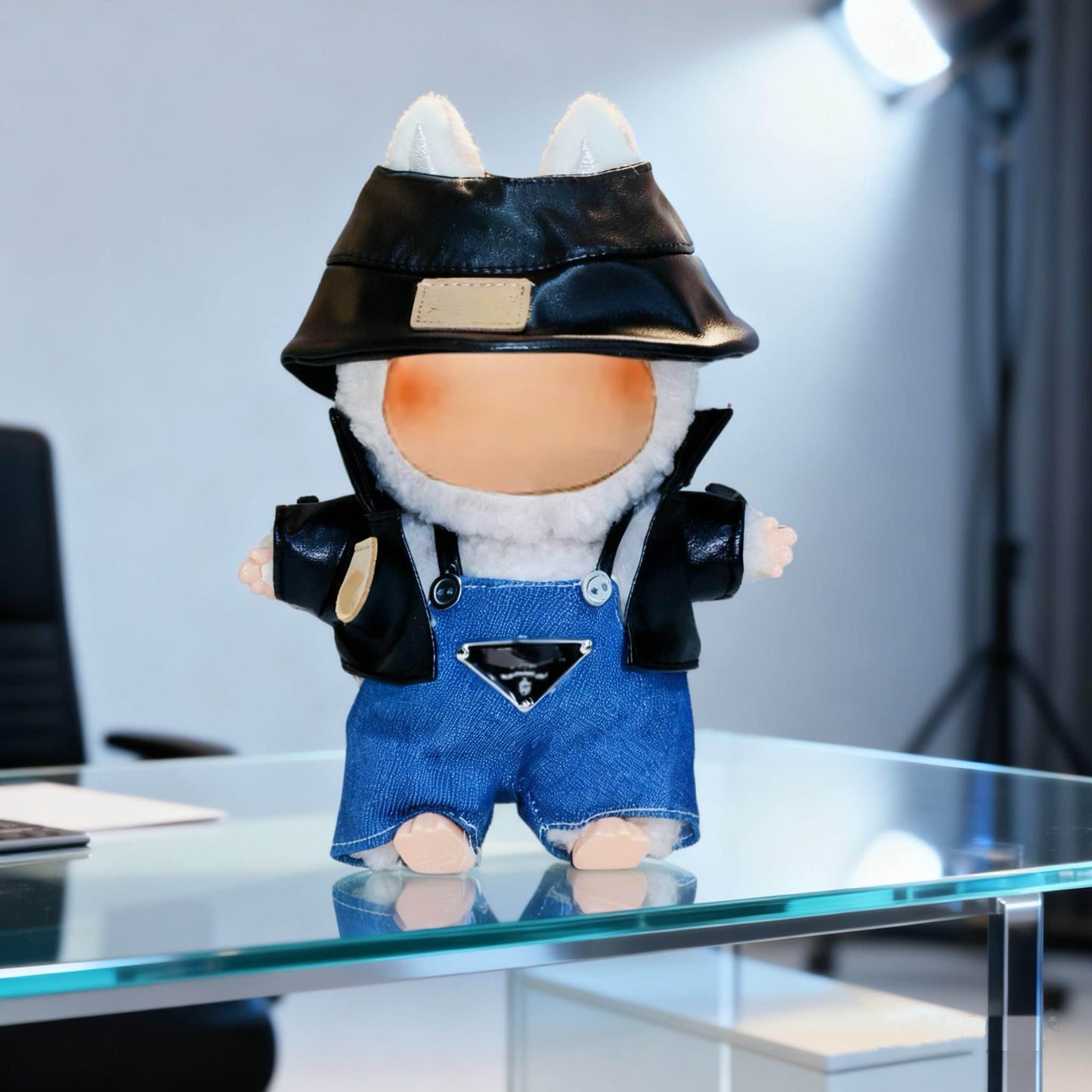 17cm Doll Clothes Set,Match Denim Overalls with a Leather Jacket and a Black Hat for 17cm Dolls?Cute Dress Up Fashion,?No Doll Included ?
