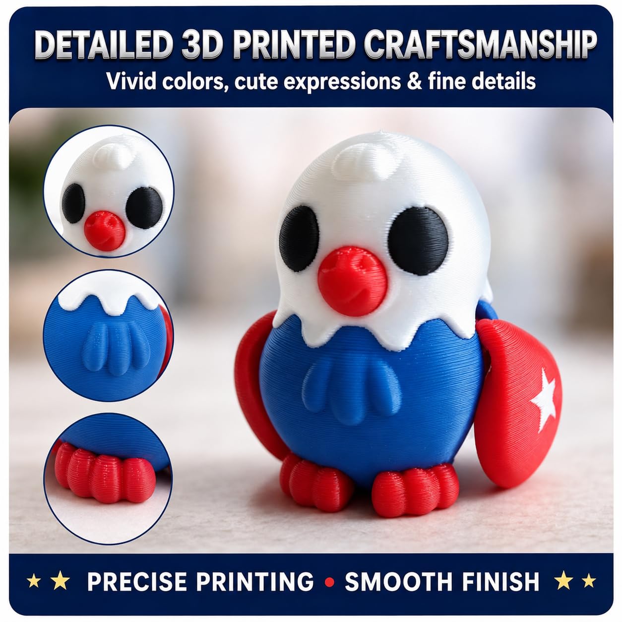 24 Pack 3D Printed Animal Figurines Set, Mini Articulated Collectible Toys, Cute Desk Pets and Fidget Toys, Patriotic Holiday Gifts, Party Favors
