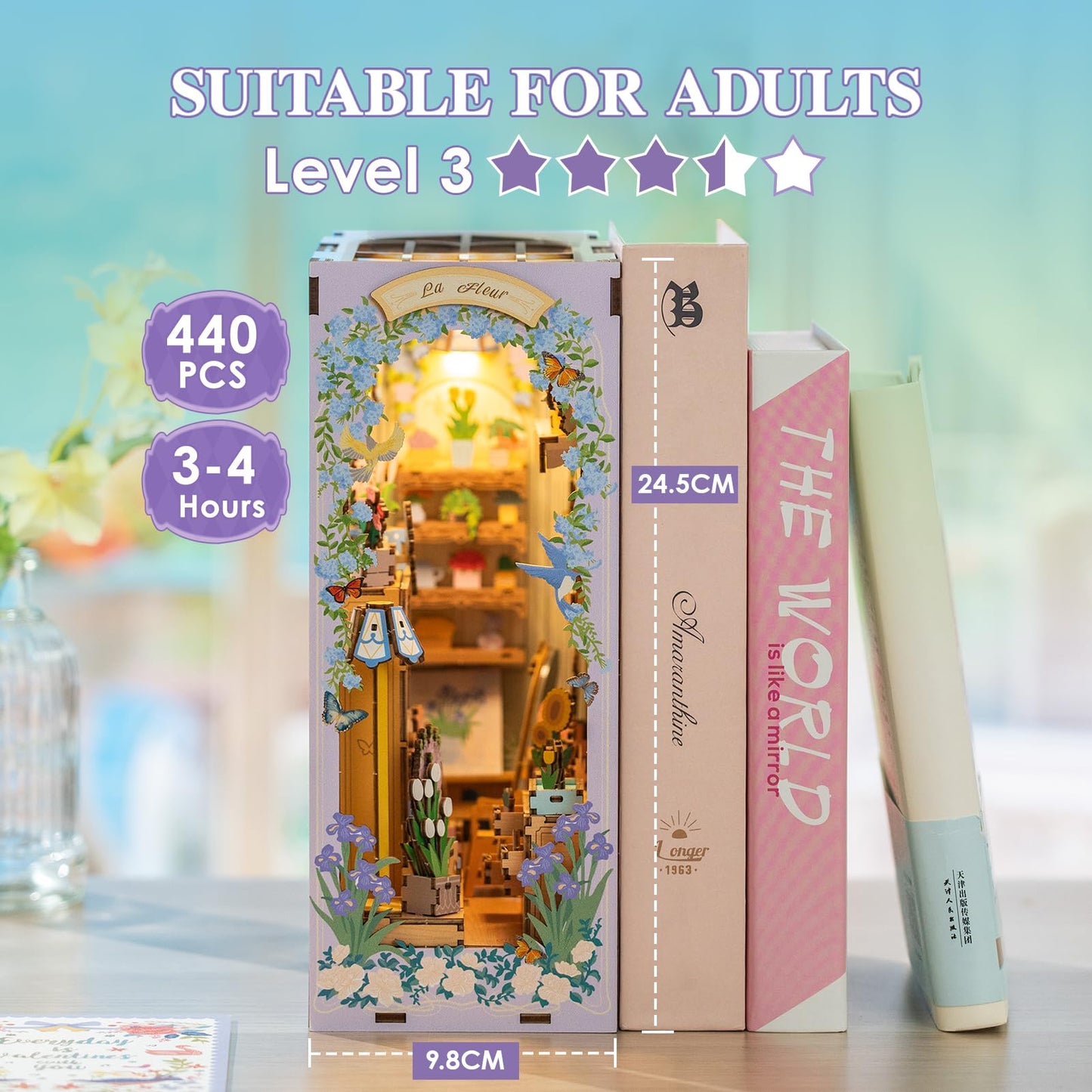 MOMIBOOK Book Nook Kit 440 Pcs DIY Miniature Dollhouse Kit for Adults