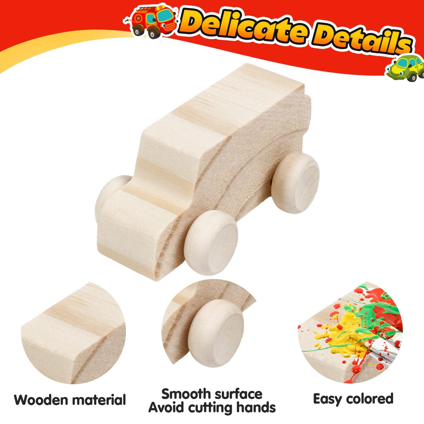 SHAPGEI 12 Pieces Wood DIY Car Toys Unfinished Wooden Cars Paintable Wood Car Blocks Crafts for Students Home Activities Easy Woodworking and Family