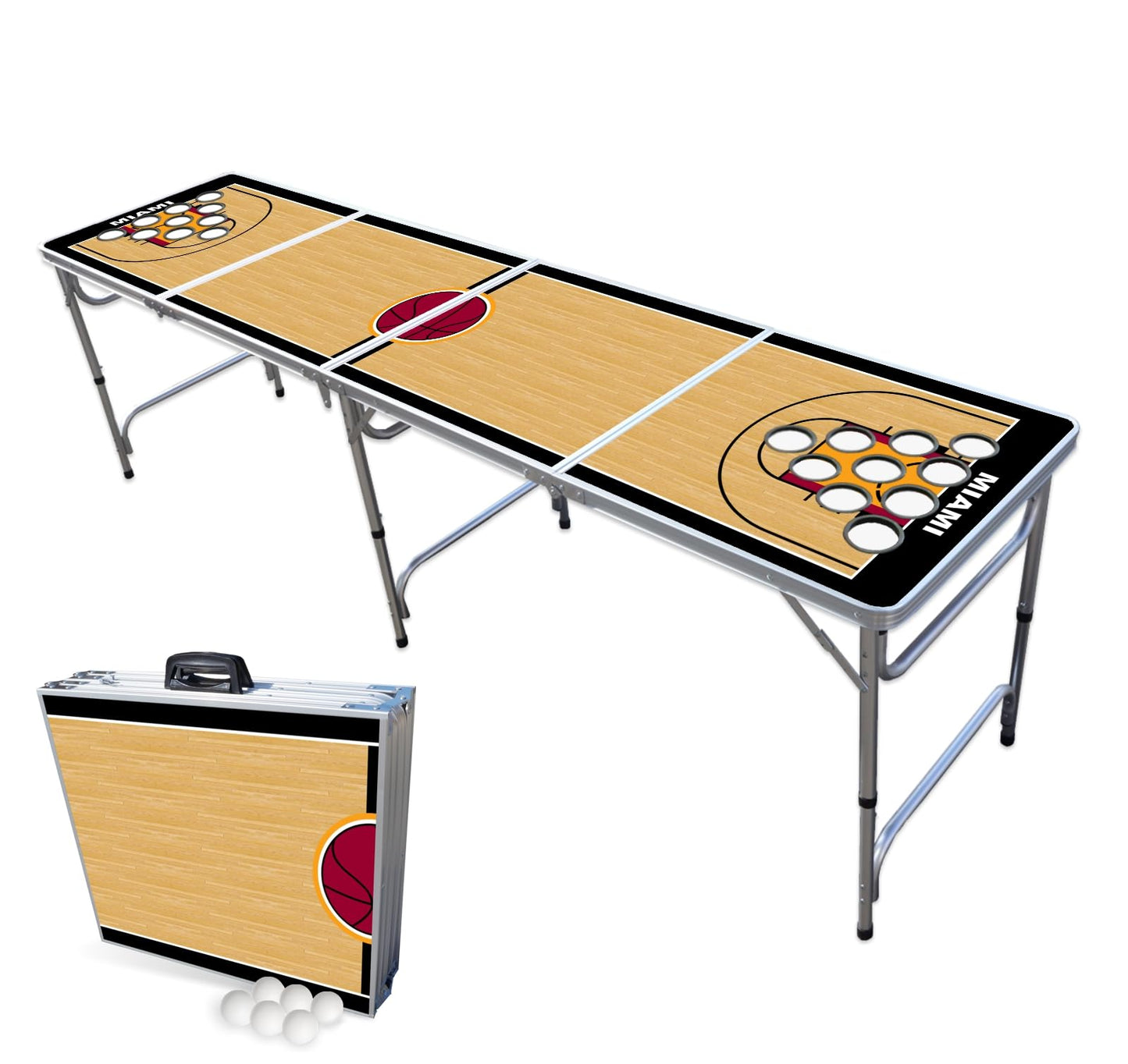 8-Foot Professional Beer Pong Table w/Cup Holes - Miami Basketball Court