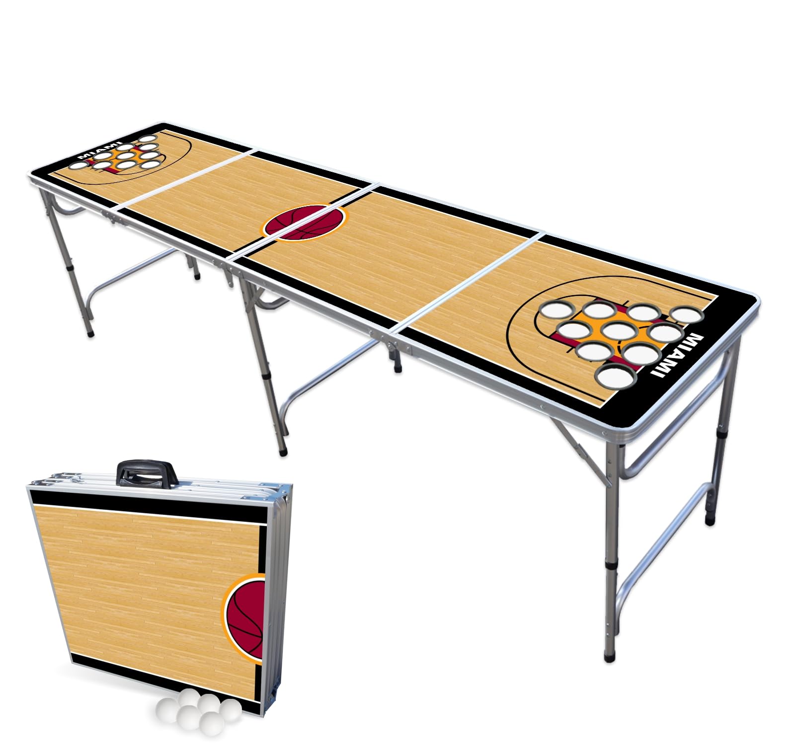 8-Foot Professional Beer Pong Table w/Cup Holes - Miami Basketball Court