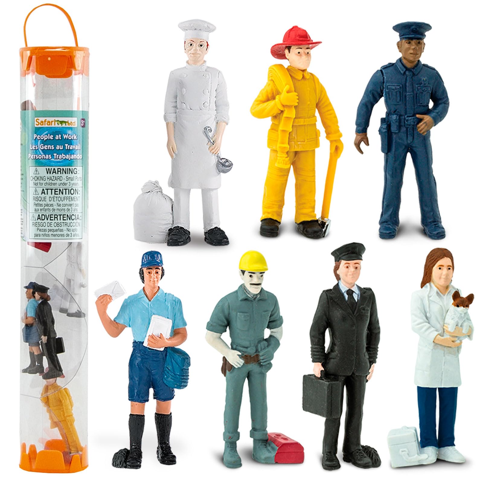 Safari Ltd. People TOOB - 7 Everyday Heroes Figurines of Construction Worker, Policeman, Mailman, Pilot, Chef, Fireman, and Veterinarian - Fun