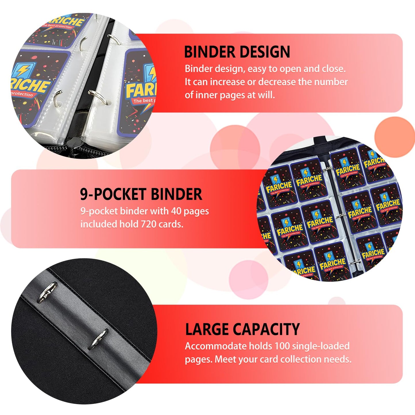 Trading Card Binder for TCG Cards, 9-Pocket Portable Card Collector Ablum Holder Book Fits 900 Cards with 50 Removable Sleeve, Waterproof Card Binder