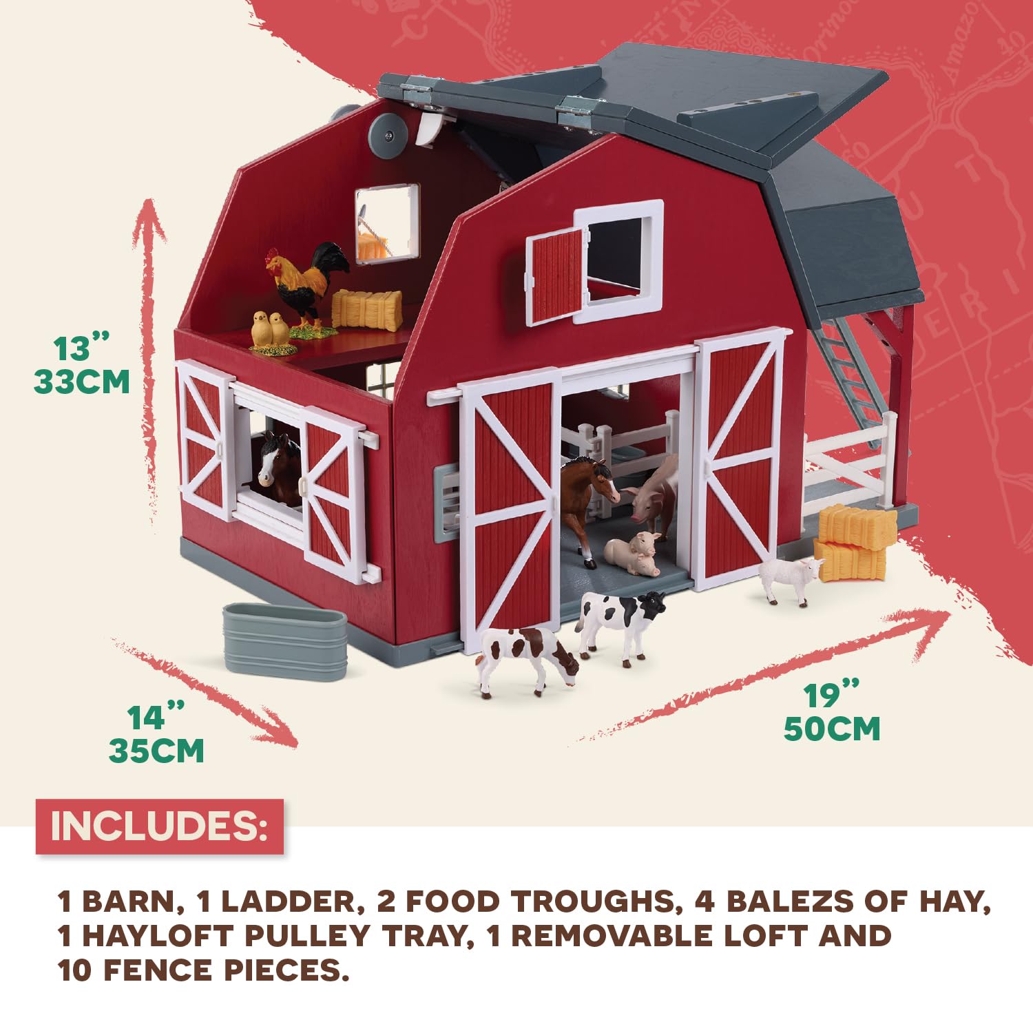 Terra by Battat - 20 Pieces Wooden Animal Barn Toy Set - Farm Animals & Play Fence - Pretend Play for Toddlers & 3+ Years - Educational Toys