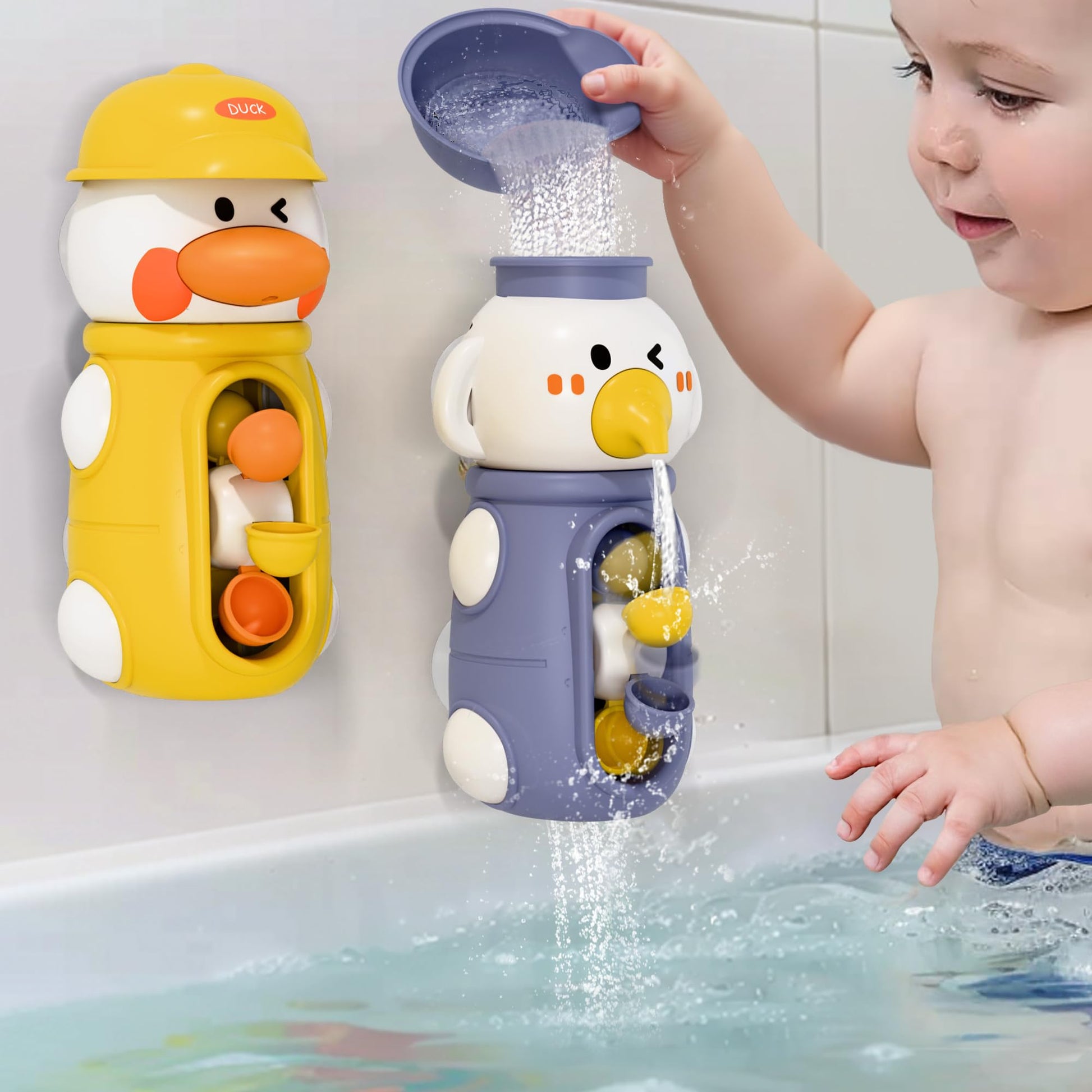 iPlay, iLearn Baby Bath Toys, Toddler Waterfall Bathtub Toy W/ Suction Cup, Kids Water Spinner for Tub Pool, Infant Duck Elephant Shower Bathtime