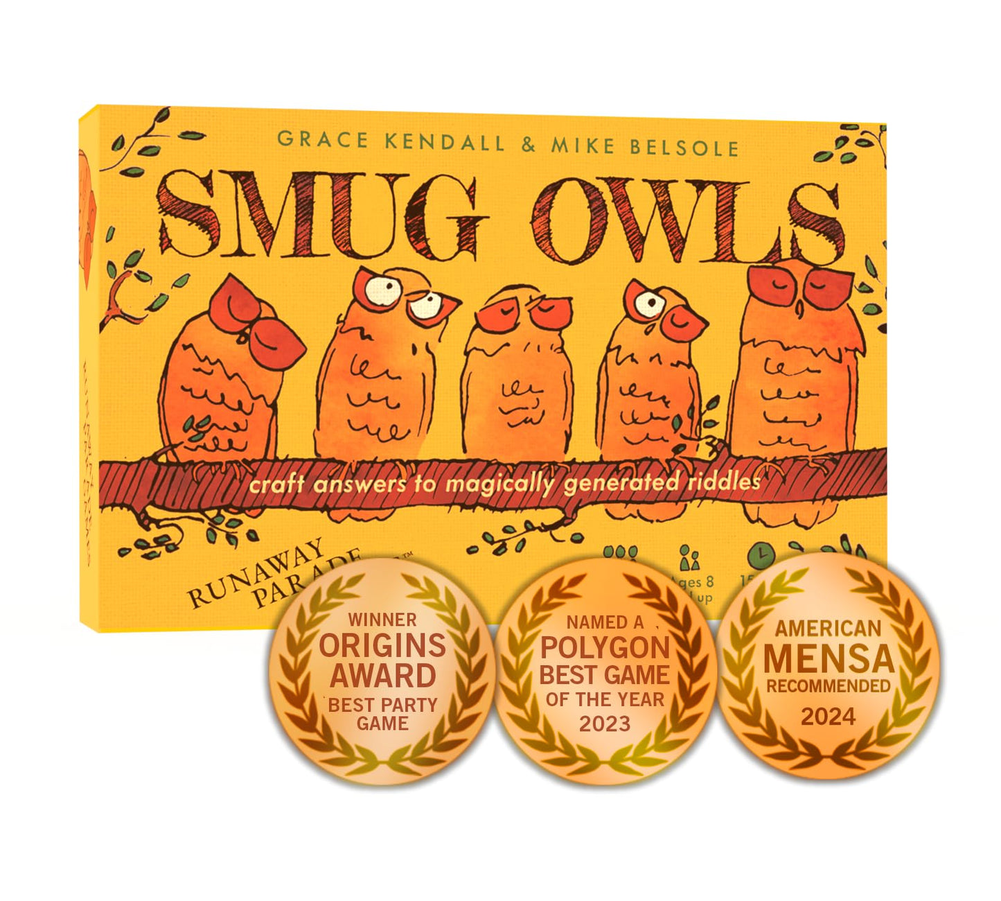 Runaway Parade Games Smug Owls Card Game - an Award-Winning Hilarious & Creative Riddle-Solving Party Game for Kids and Adults | Fun for the Whole