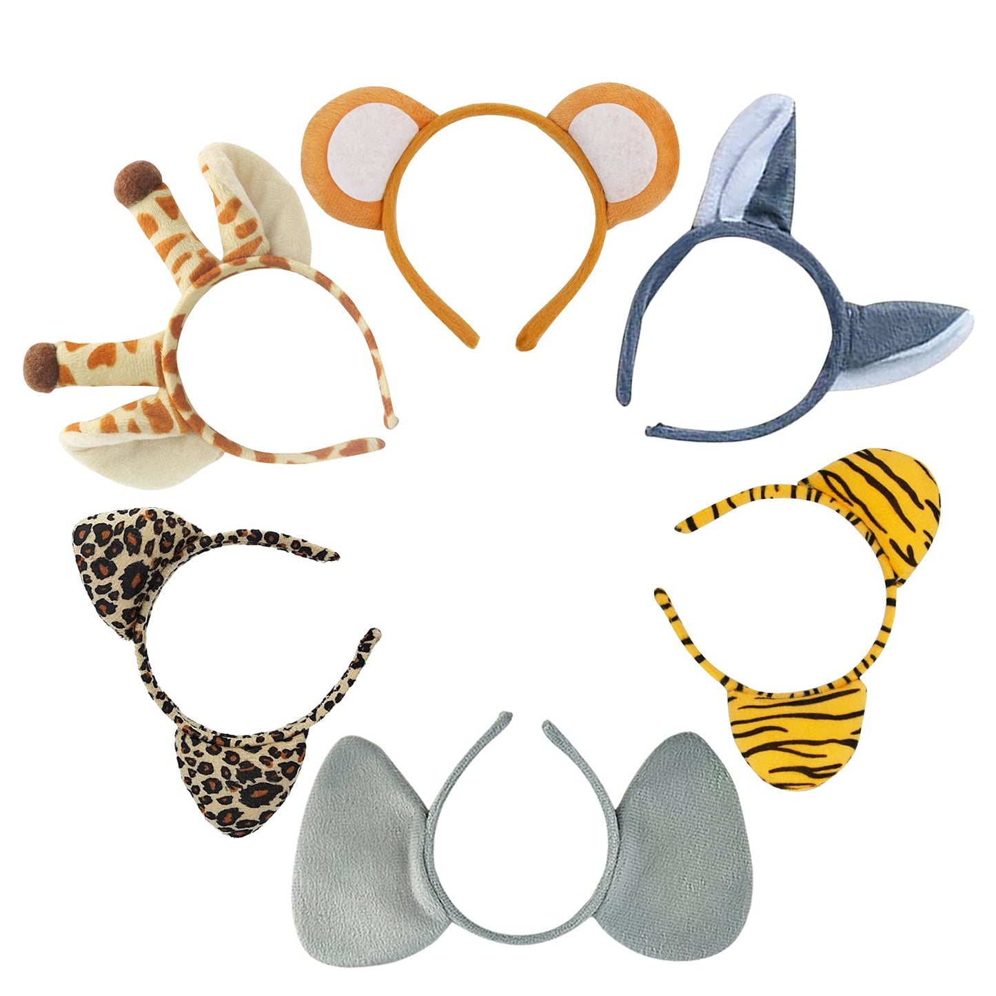 Flying Childhood 6 Pcs Animal Ears Headbands Jungle Animal Safari Headbands Wild One Birthday Decorations Safari Party Favors Photo Booth Props Party