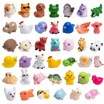 jrootouh 42pcs Mini Resin Animal 42 Styles Figures Bulk Tiny Resin Animals Little Miniature Small Animal for Micro Fairy Garden Landscape Accessories
